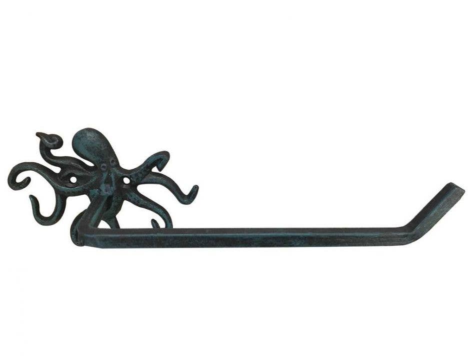 Hampton Ironworks – wholesale Toilet paper holder – Seaworn Blue Cast Iron Octopus Hand Towel Holder 11""0