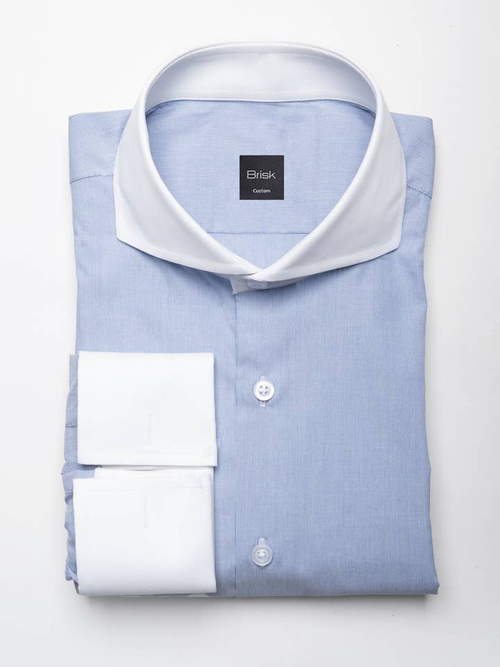 Fine Blue Mille Stripes Stretch Shirt -Wrinkle Resistant for wholesale by BRISK