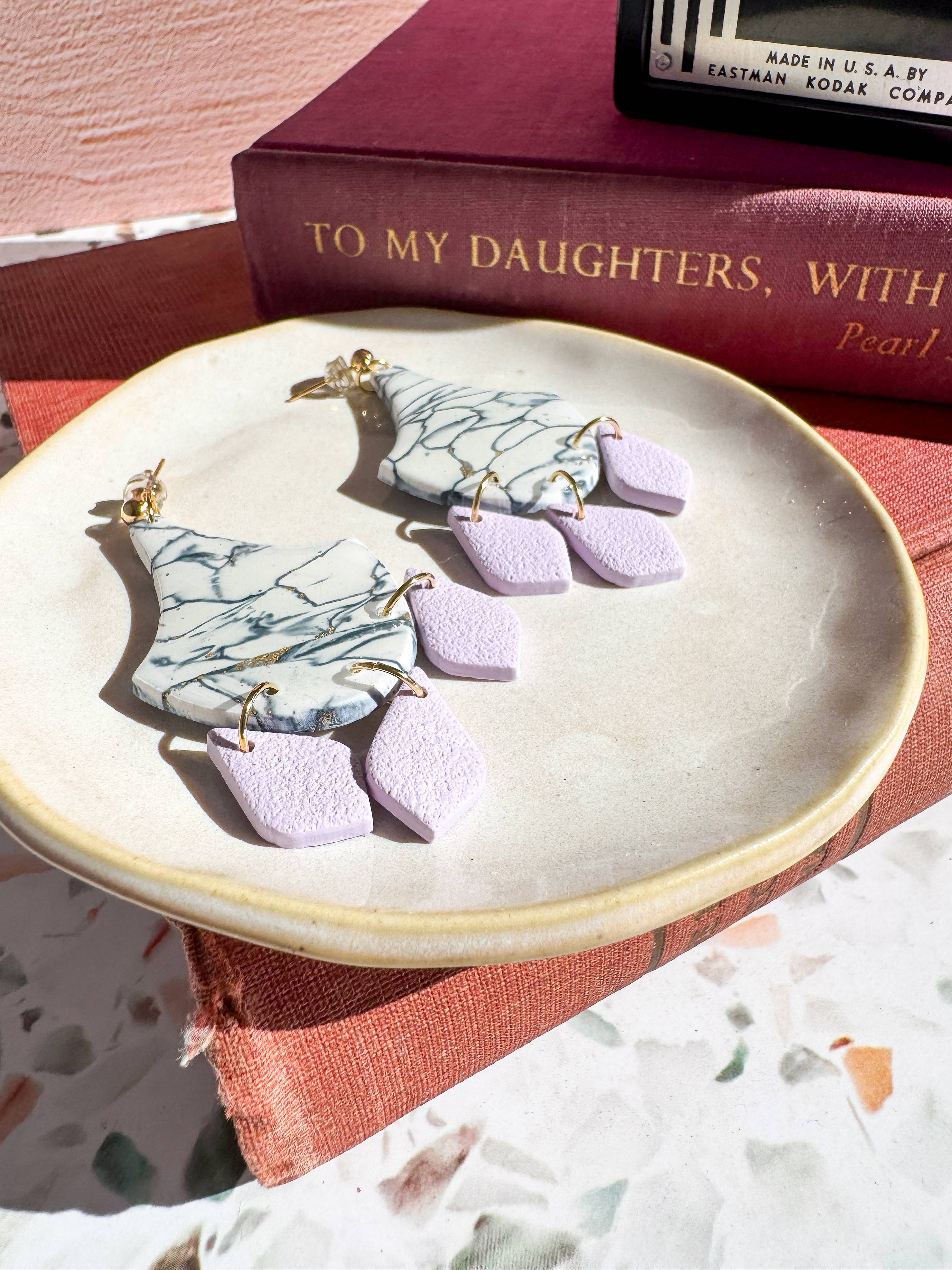 Anam Cara Clay Goods - Wholesale Dangle Earrings - Marbled Cherish Drop Earrings-Polymer Clay4