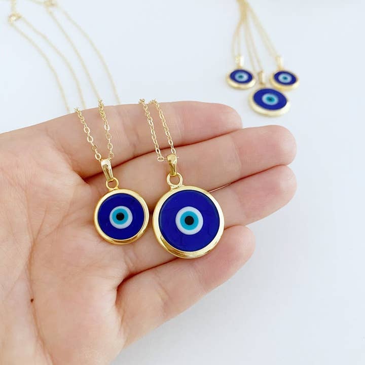 Evileyefavor - Venta al por mayor Collares con colgantes/abalorios - Collar ojo turco azul con cuenta Murano y cadena dorada1