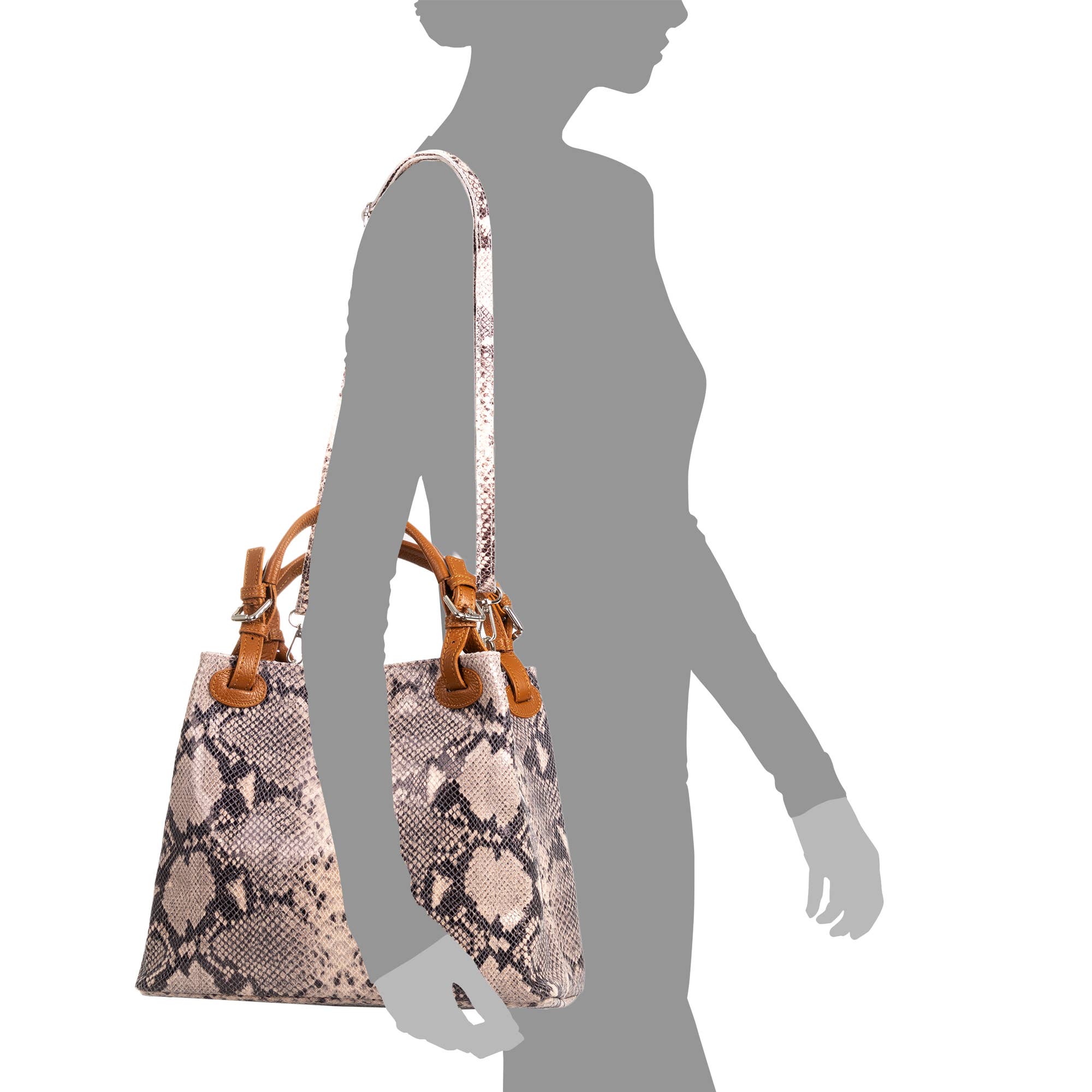 FIRENZE ARTEGIANI – Sacola - Mulher por atacado – Bolsa Tote Feminina Godeberta em Camurça de Python e Couro Legítimo11