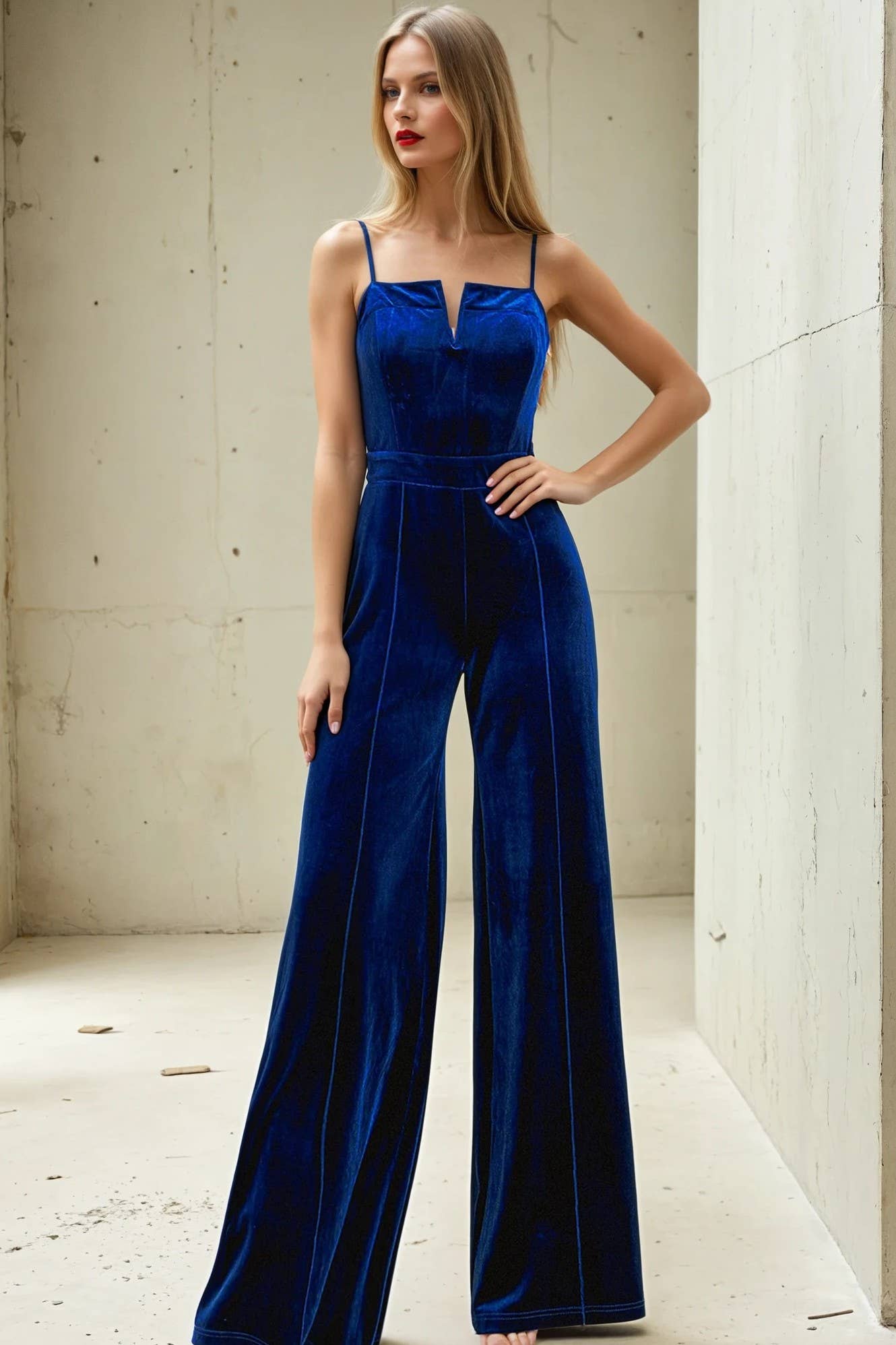 WISTERIA LANE – Großhandel Jumpsuit – Damen – STRUKTURIERTER V-TRIM SAMT-JUMPSUIT 4360 VIOLETT2