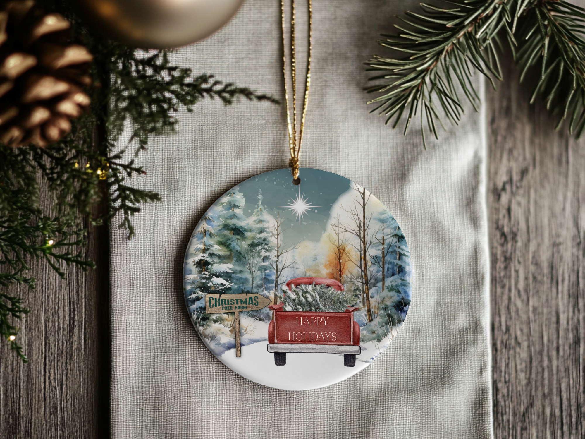Fernville Creations - Wholesale Ornament - Personalizable Ceramic Red Truck Christmas Ornament9
