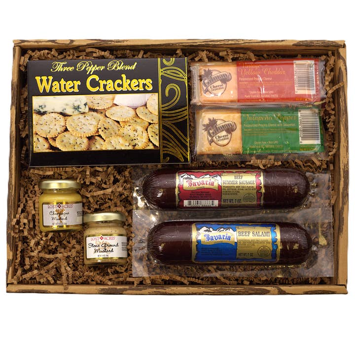 Gift Basket Village LLC - Wholesale Food gift basket - Hearty Gourmet Gift Box – Mustard, Meats & Cheese