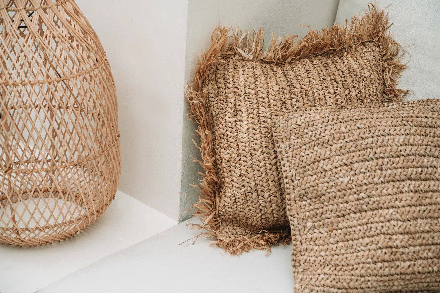 Bazar Bizar Living - Wholesale Throw Pillow Cover - The Raffia Flores Cushion Cover Square - Natural - 40x406