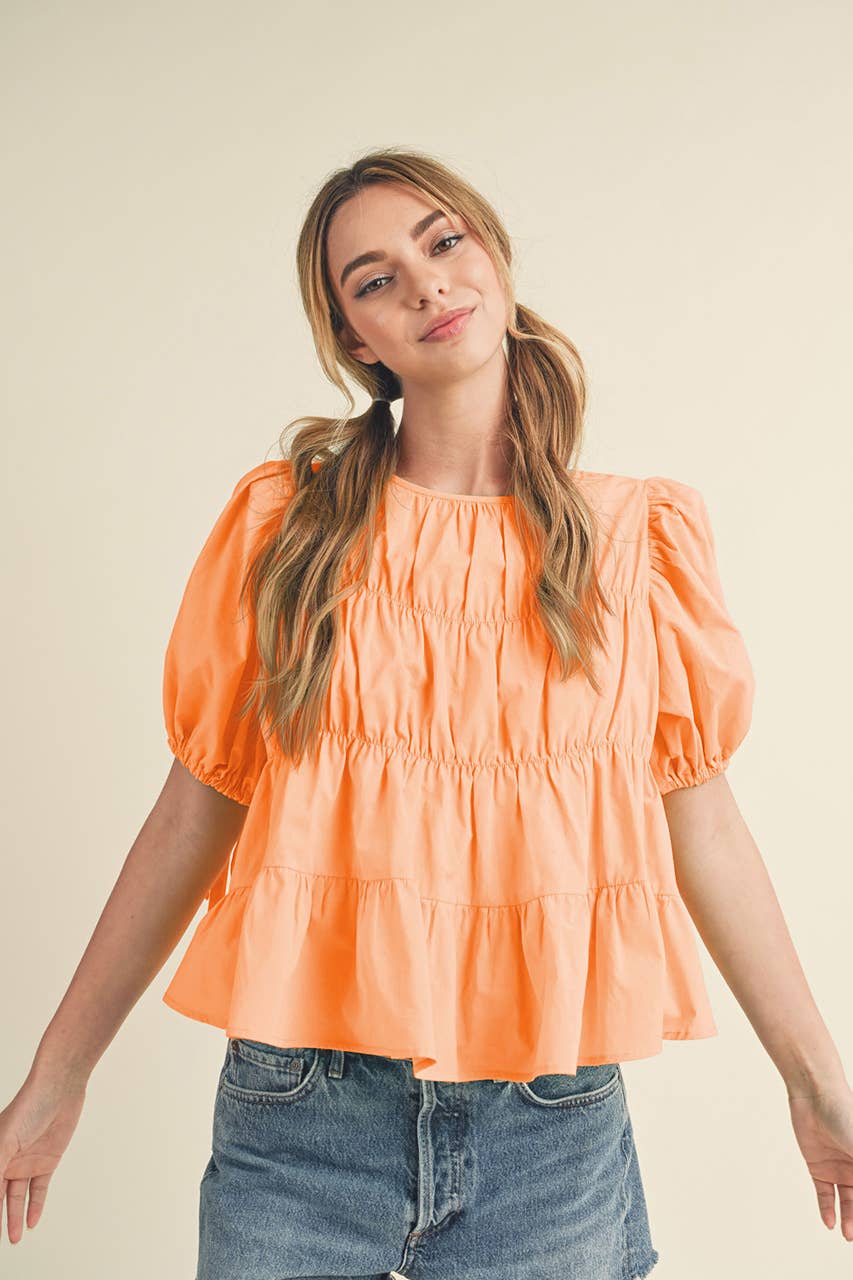 &MERCI - Wholesale Blouse - Women's - TIERED SHIRRING PUFF SLEEVE TOP MTP308121