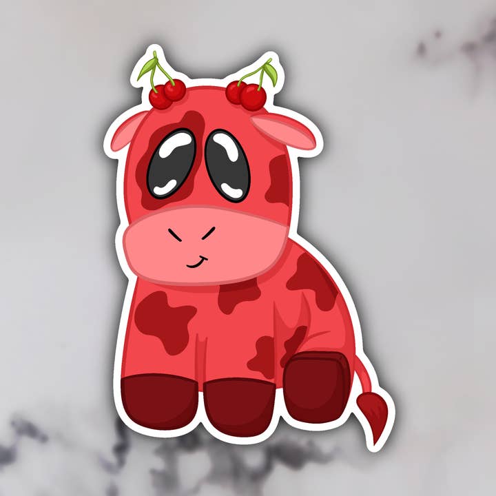 Tecknad körsbär ko klistermärke för wholesale av Jelly Jean Designs