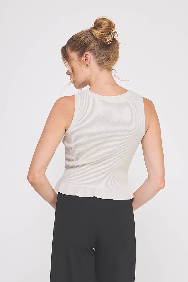 Allie Rose - Vente Haut en maille – femme - débardeur à basque en maille côtelée douce6