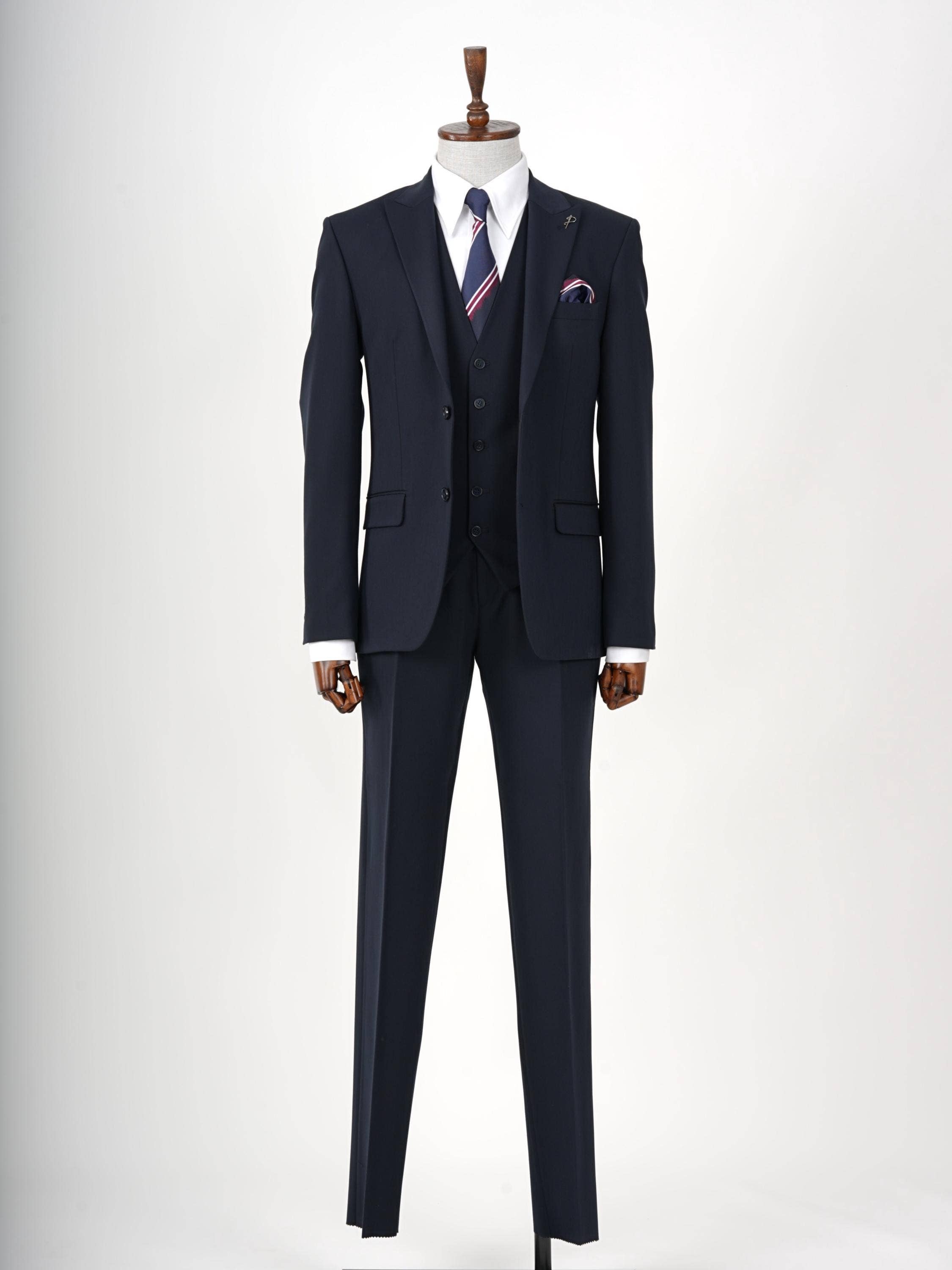 parez suits - Wholesale Suit Set - Men's - Mens Dark Navy Blue Three Piece Slim Fit Suit PAREZ SUITS0