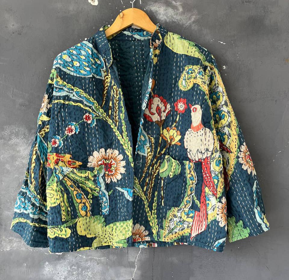Bhawana Handicrafts - Wholesale Jacket - Women's - Bird Printed Jacket Women Cotton Kantha Jacket Short Coats