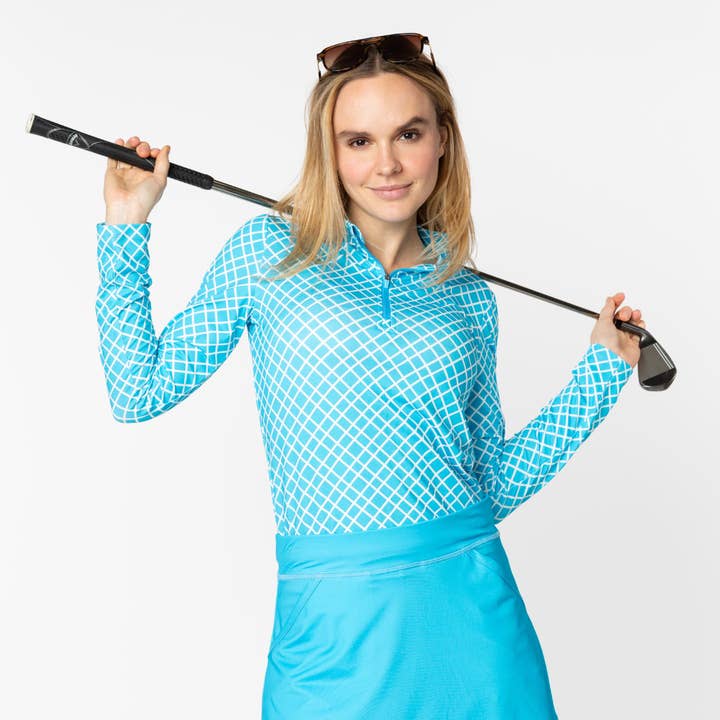 Ameliora Athletic - Wholesale Athletic top – Women′s - Blue Grid Shirt for Pickleball Tennis Golf w/Sun Protection