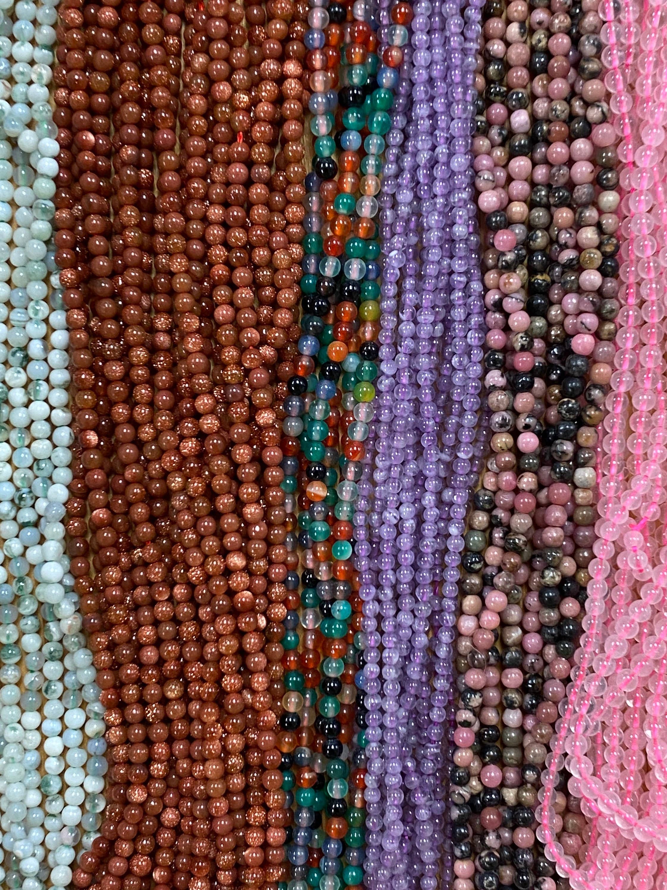The Bead Bazaar - Wholesale Beads - Small Round 2mm Gemstone Beads, 2mm Natural Rose Quartz Beads, Tiny Amethyst Beads, Accent Beads For Jewelry Making, Rhodonite Beads, Tiny Agate3