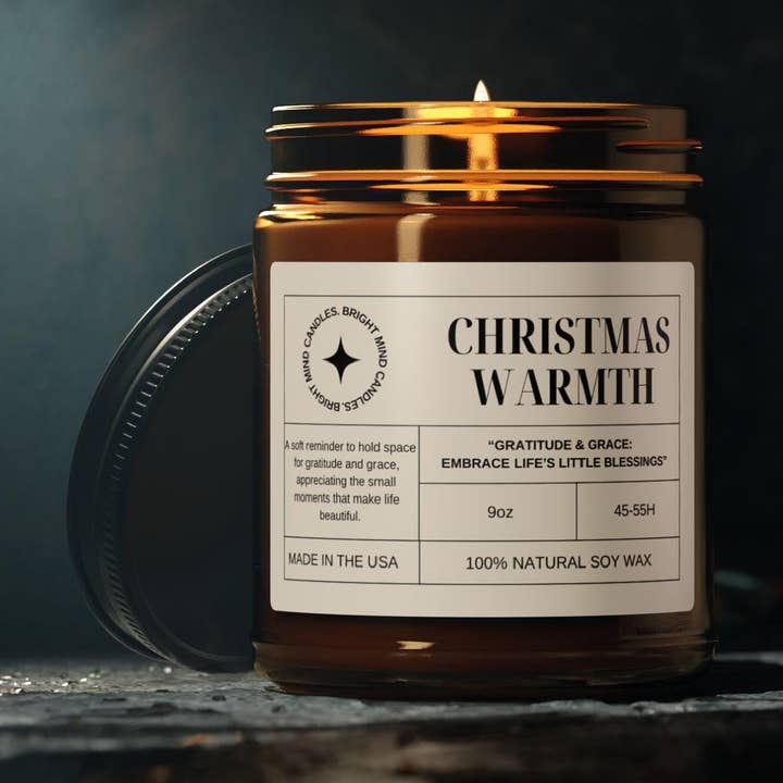 Christmas Warmth Soy Affirmation Candle for Mental Health for wholesale by Bright Mind Candles