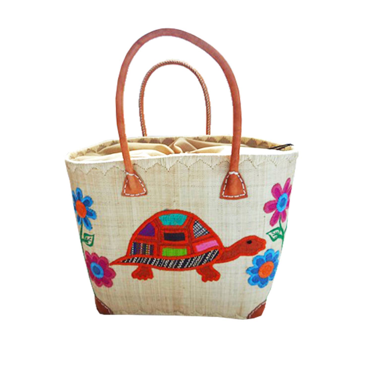 Le comptoir de la plage - Venta al por mayor Bolsa de playa - Cestas Rabane con estampado de TORTUGAS bordado en varios colores3
