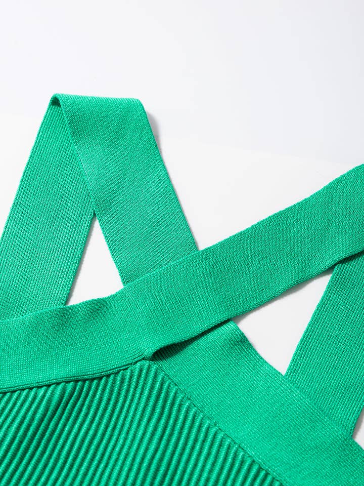 Dark Green Ribbed Criss Cross Halter Neck Sheath Sweater Tank Top for wholesale on Faire