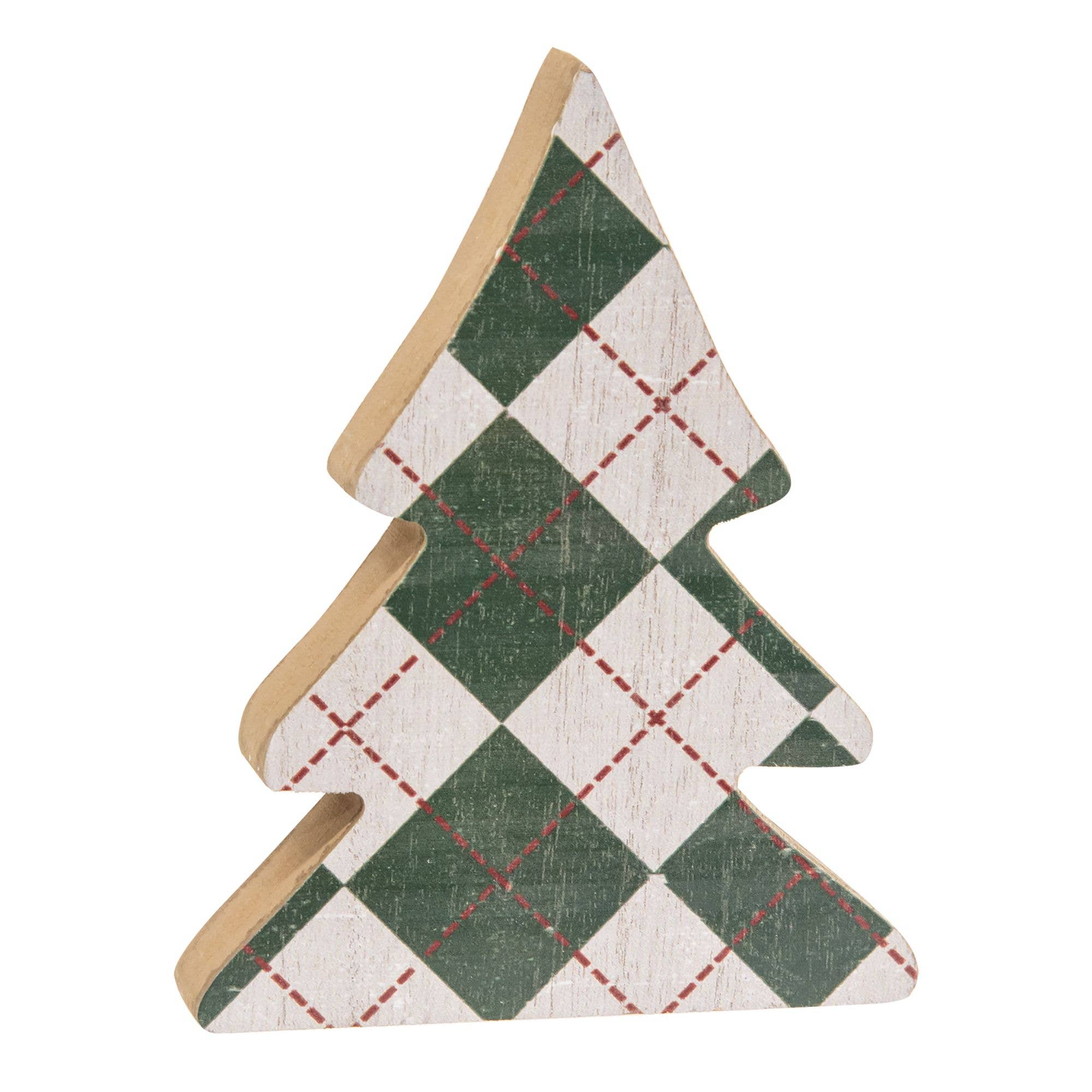 Col House Designs – Großhandel Weihnachtsschmuck – 2/Set, karierte Weihnachtsbäume aus Holz2