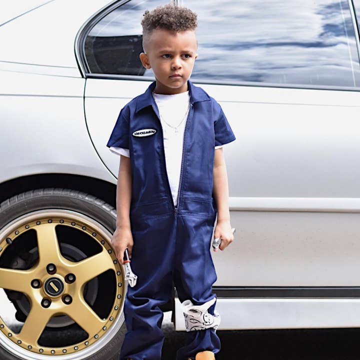 Knuckleheads Infant and Toddler Navy Mechanic Coverall for wholesale on Faire1