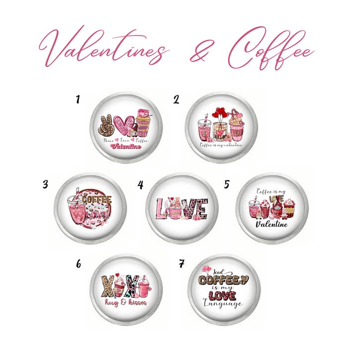 Valentines Day and Coffee Love Set of Seven Snaps for wholesale by Say It in A Snap Jewelry