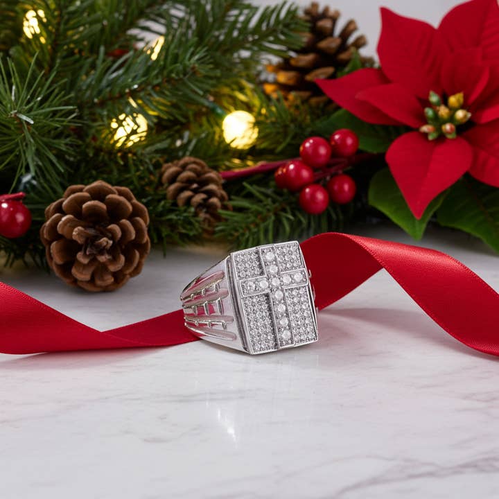 Bague rectangulaire pour homme en argent sterling 925 avec zircone cubique blanche de 2 carats de large taille 10 pour la vente par KING OF BLINGS