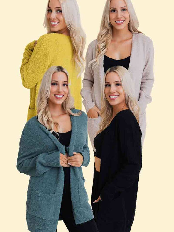 Leto Accessories - Wholesale Cardigan - Women's - Cozy Boucle Longline Cardigan w Pockets