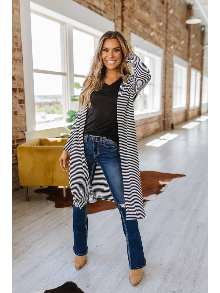 Stripe Jemma Striped Long Cardigan | S-XL for wholesale on Faire