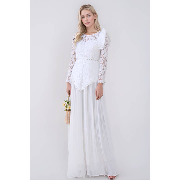 X0163LD Lace Long Sleeve Maxi Gown with Bow for wholesale by XHHH Inc