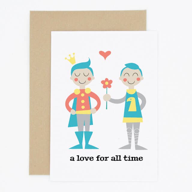 Carte d'amour pour couple de contes de fées, même sexe, homme/homme pour la vente par Madame Annie et Fils