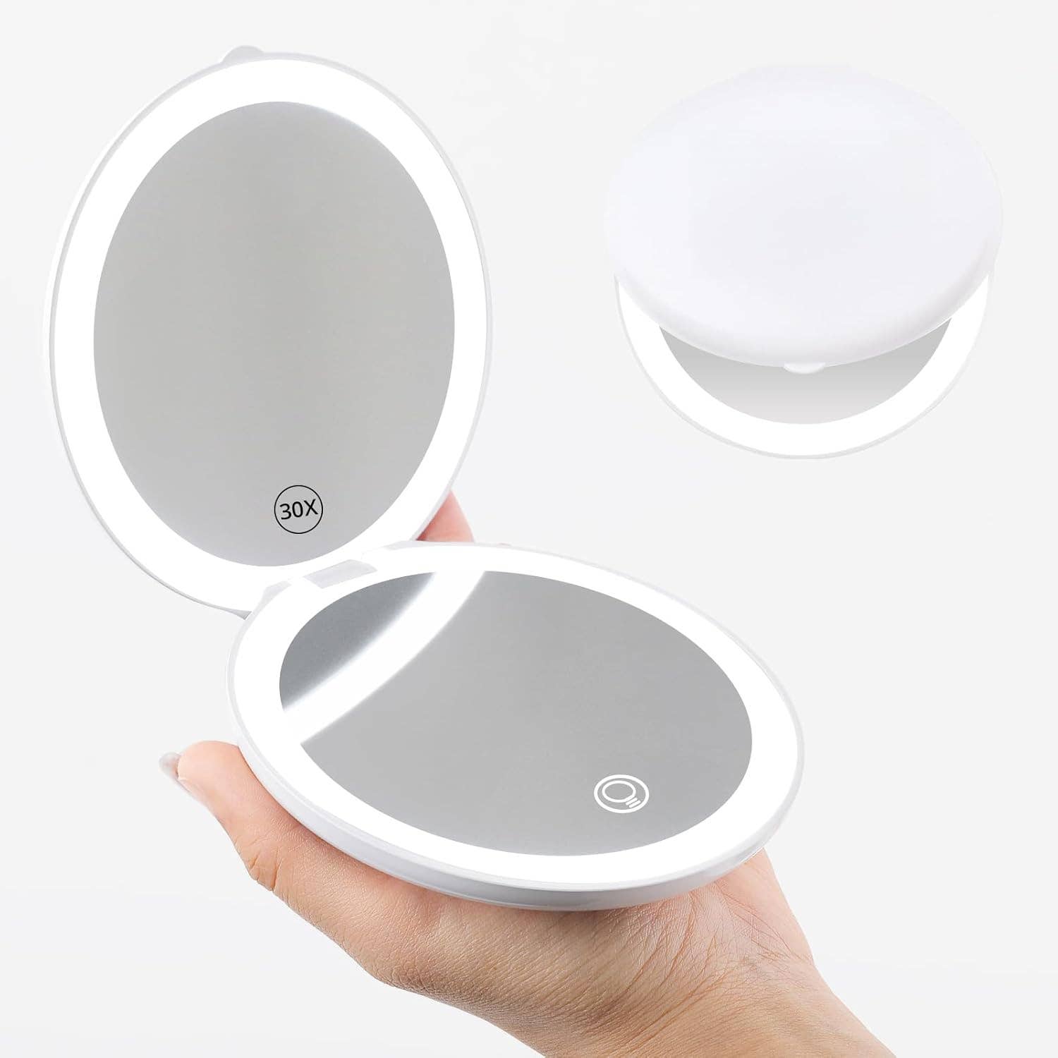  Pack Mix Match Colors  Led Lighted Folding Small Mirror with 3 Color Light for wholesale on Faire2