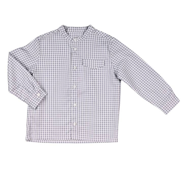 ETON | Drenge Blå & Hvid Ternet Kraveløs Bomuldsskjorte for engroshandel hos Bebe Sweeny