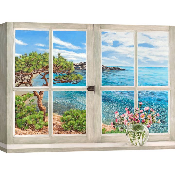 Schilderij op doek: Dellal, Venster op een mediterrane baai voor wholesale door Selected Artworks Italia