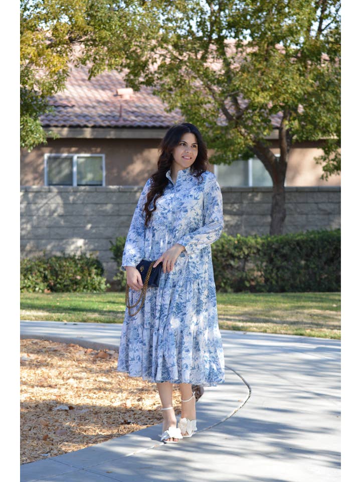 Skirt Society - Wholesale Dress - Women's - Morocco Blue Floral Midi Dress9