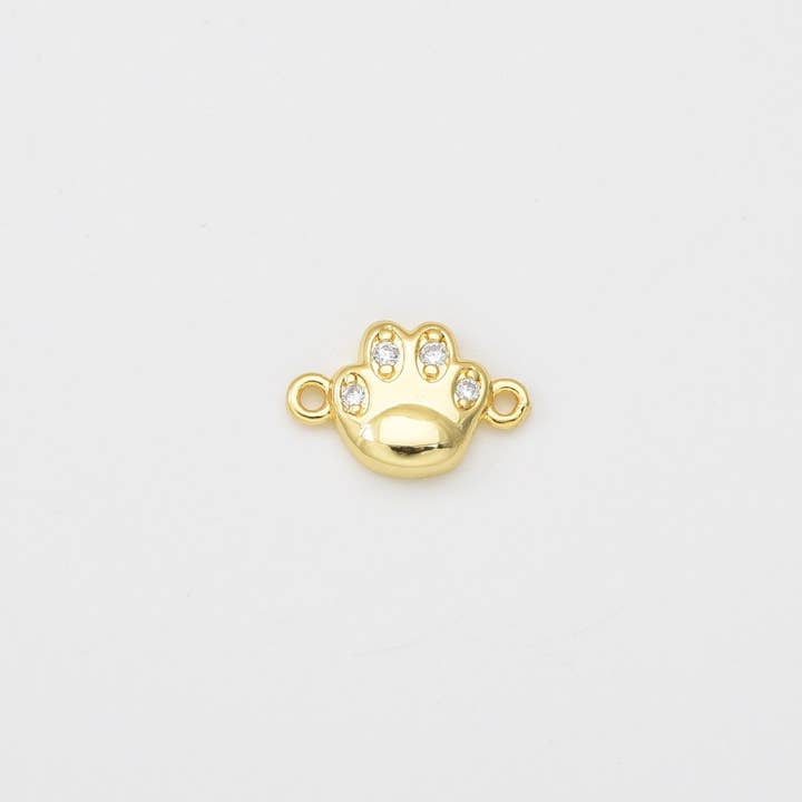 Beads Creation - Wholesale Individual charm/pendant - Gold Filled Dog Cat Paw Charm Connector CZ Micro Pave, CN486