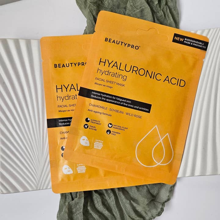 BEAUTYPRO – wholesale Skincare face mask – HYALURONIC ACID Hydrating Sheet Mask - 100% Biodegradable