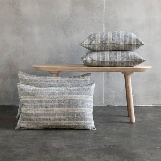 Linen Cushion Cover Black Natural Multistripe for wholesale by LinenMe