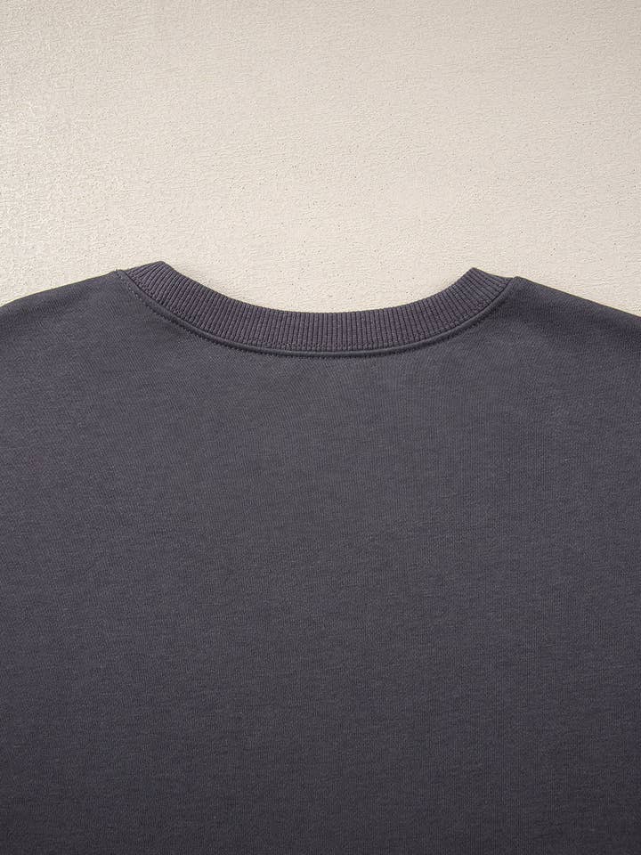 Dark Grey Varsity Striped Detail Drop Shoulder Oversized Sweatshirt for wholesale on Faire7