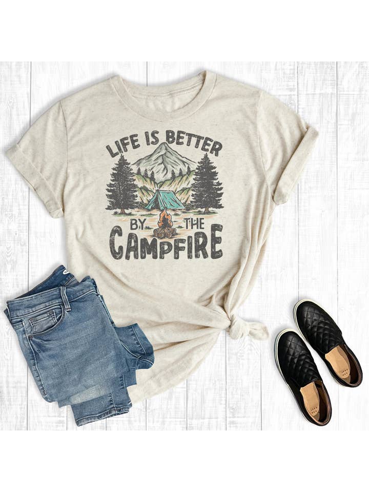 Oat Life Is Better By The Campfire Summer Graphic Tee for wholesale on Faire