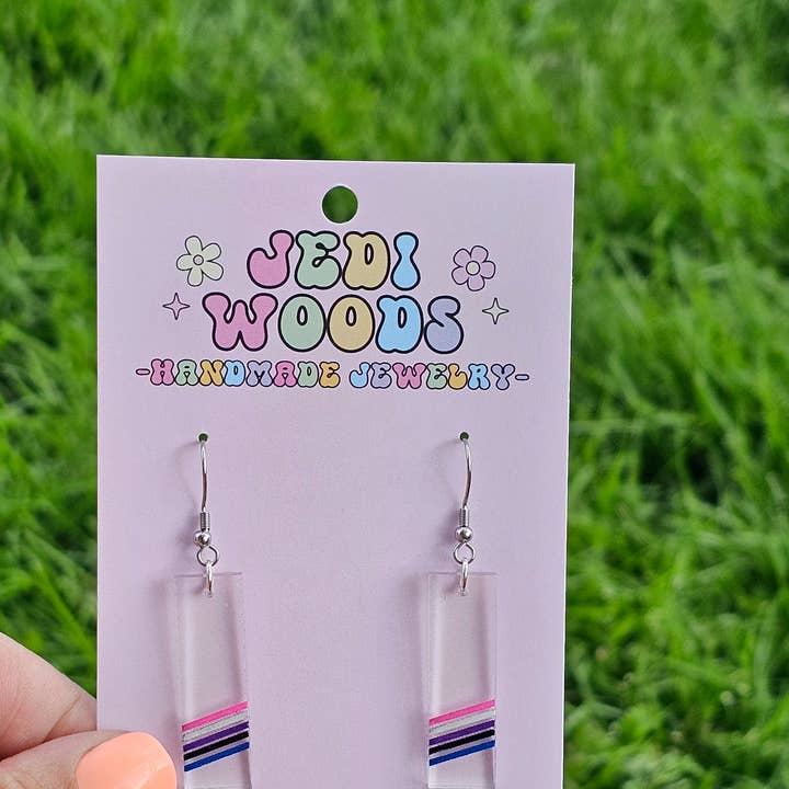 Subtle Genderfluid Acrylic Pride Flag Earrings for wholesale by Jedi Woods LLC