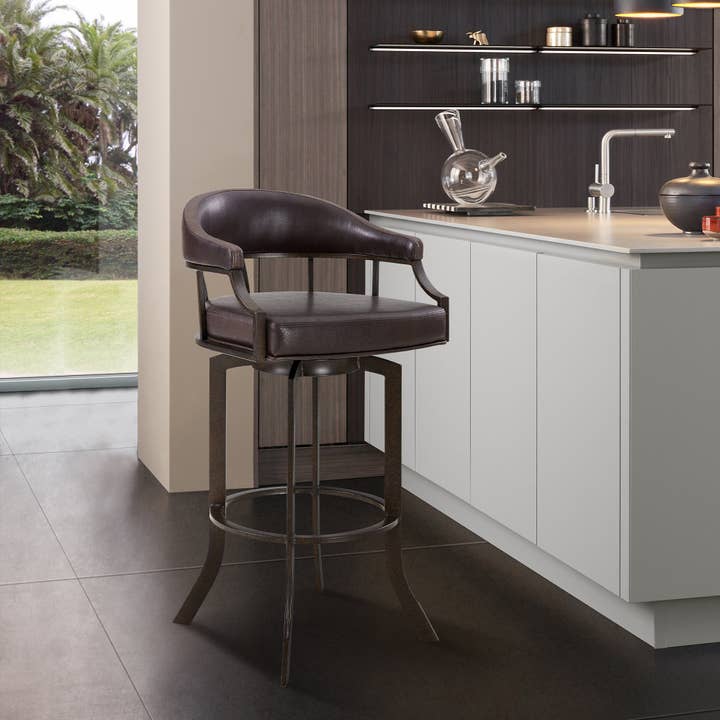 Edy Modern Faux Leather and Metal Swivel Barstool for wholesale by Armen Living