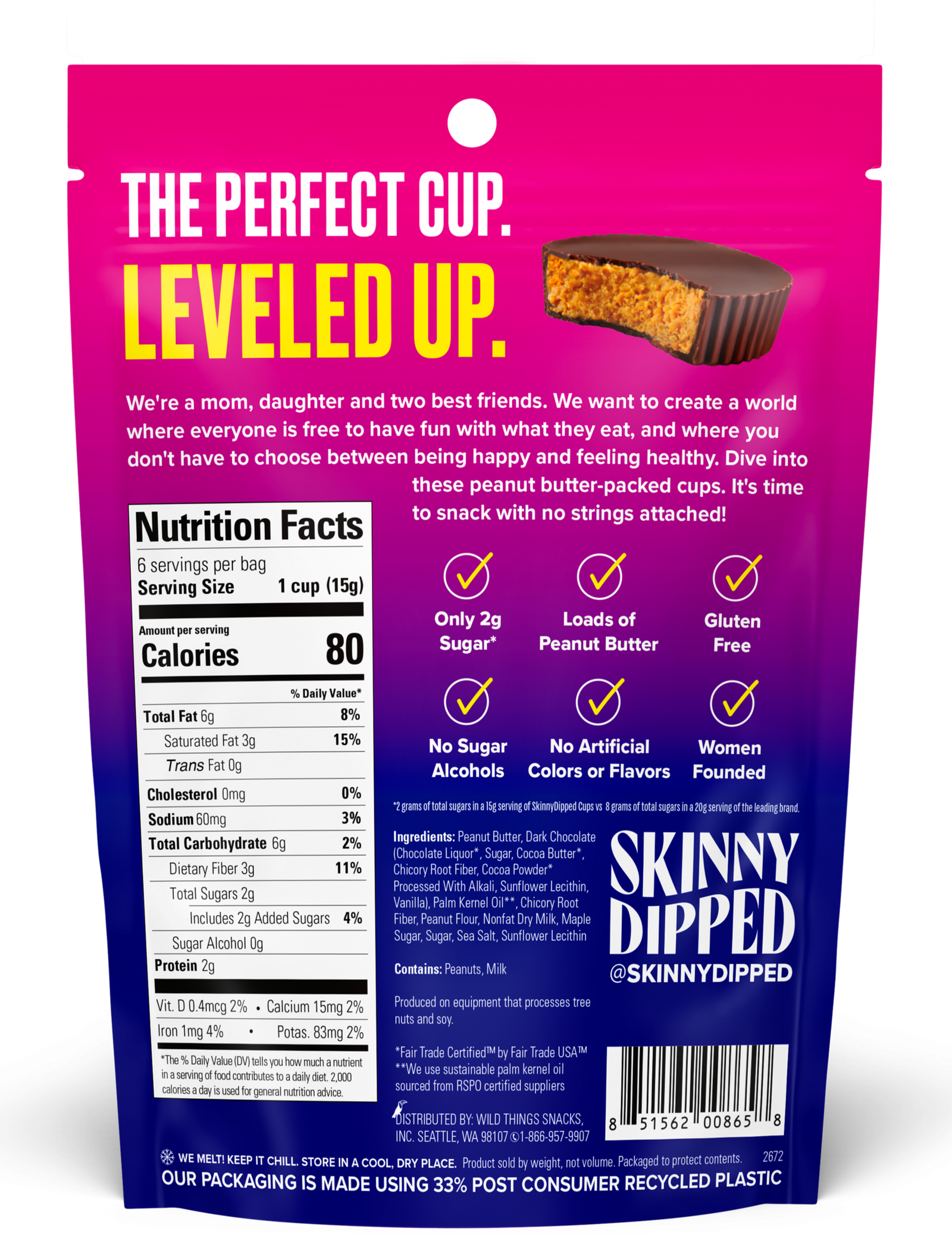 SkinnyDipped - Wholesale Chocolate Covered Sweets - Dark Chocolate Peanut Butter Cups Pouch, 3.17oz1