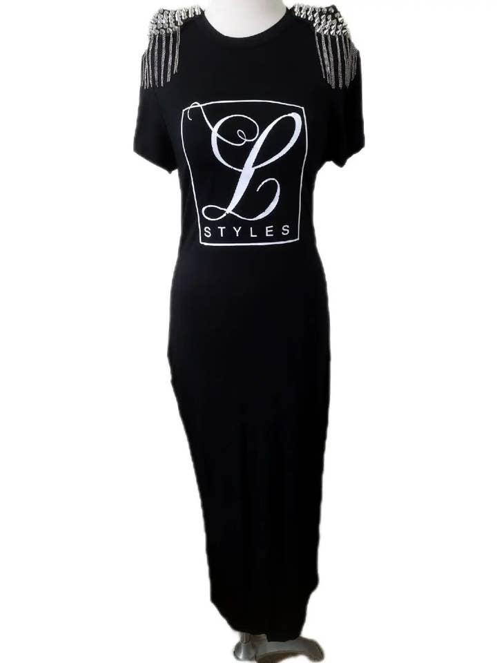 Vestido estilo camiseta larga con flecos y hombros de L. Styles para venta al por mayor de L. Styles, LLC