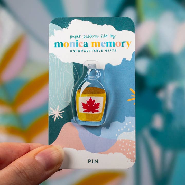 Maple Syrup Jar Pin, Canada, Maple Leaf Gift for wholesale by Paper Pattern Silk