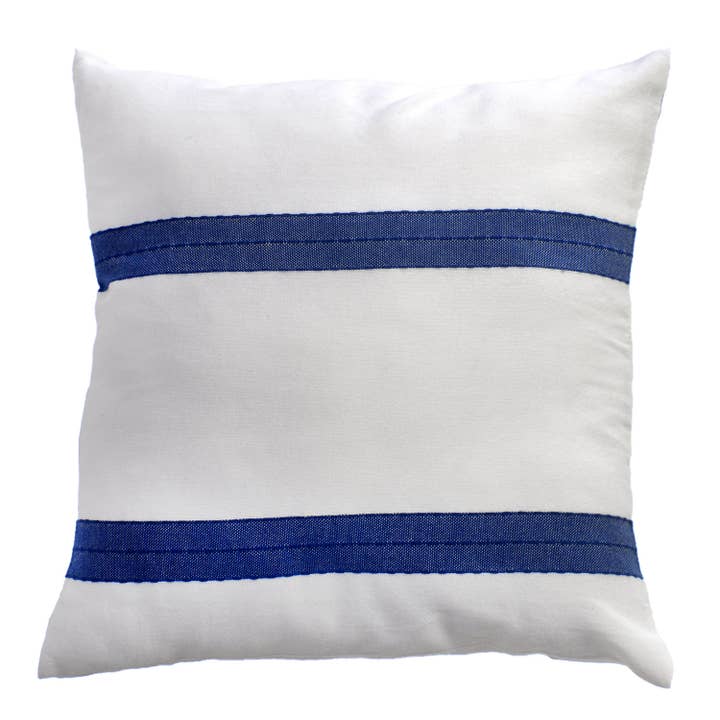 FES3- White/Blue Cotton Cushion Cover 40 x 40 for wholesale by Fouta Futée