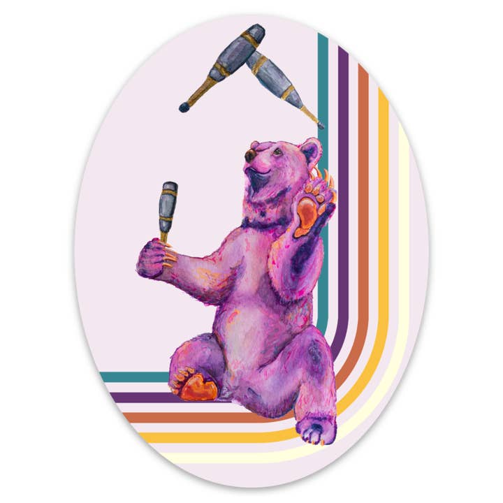 Juggling Bear Sticker for wholesale by Haphazard Rose