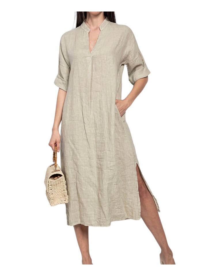 la maison des fibres naturelles - Wholesale Jurk - Dames - Lange jurk met Tunesische kraag 29340 100% linnen