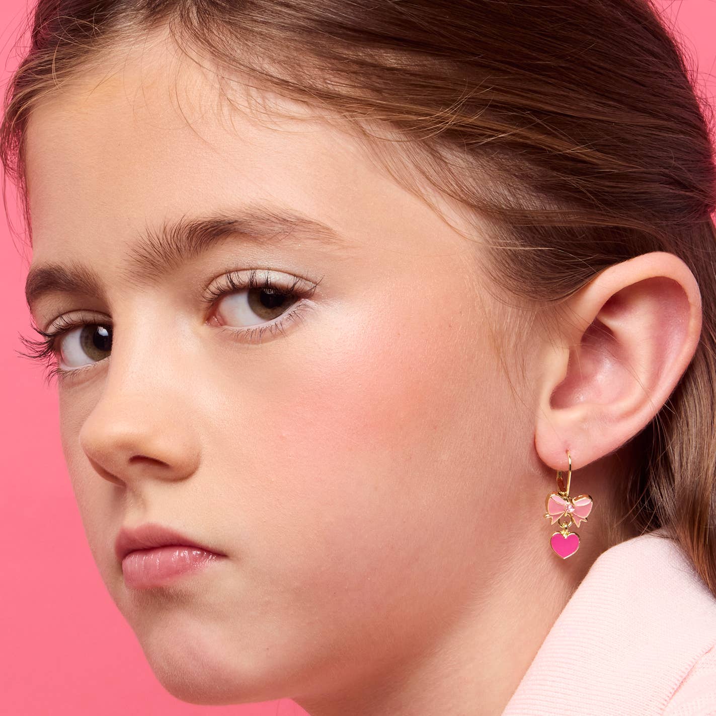 Girl Nation | Kids Jewelry | Easter Gifts - Wholesale Dangle Earrings - Pink Heart & Bow | Leverback Dangle Earrings | Valentine's
4