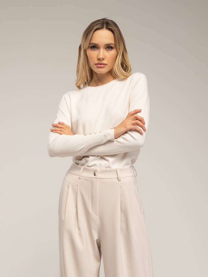 Fine knit sweater with wool, round neck for wholesale by Tantra