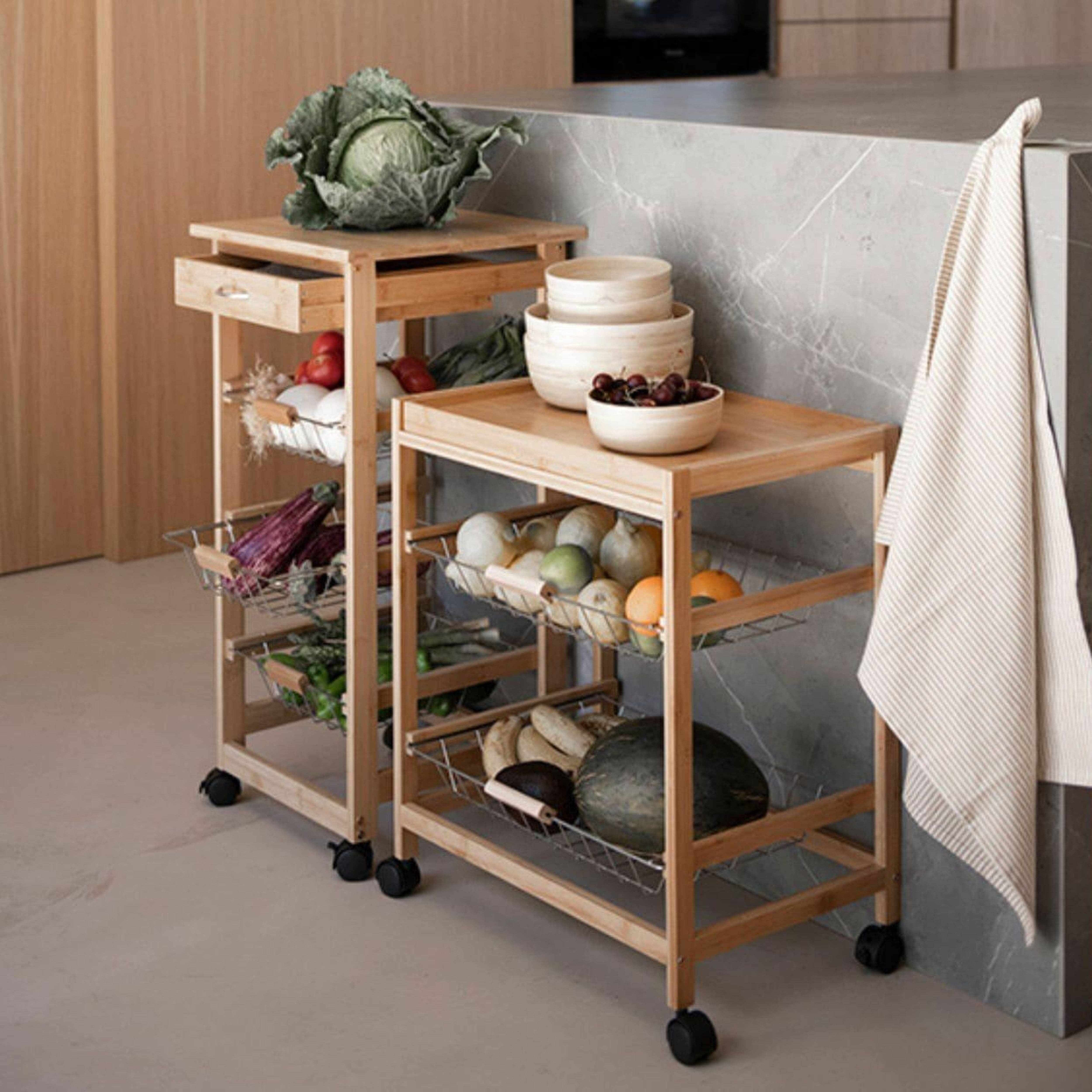 Andrea House - Vente Rangements/organisateurs de cuisine - Chariot classique en bambou avec paniers pour légumes0