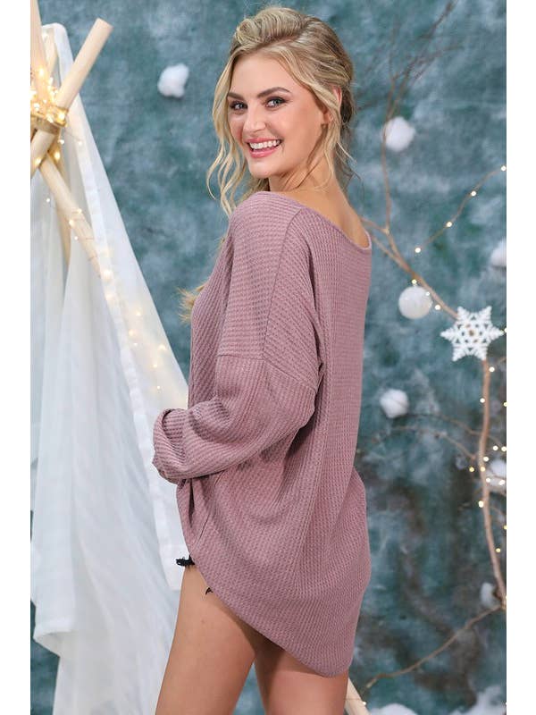 NINEXIS - Wholesale Knit Top - Women's - CWTTL450_BUTTON PLACKET LONG SLEEVE WAFFLE TOP14