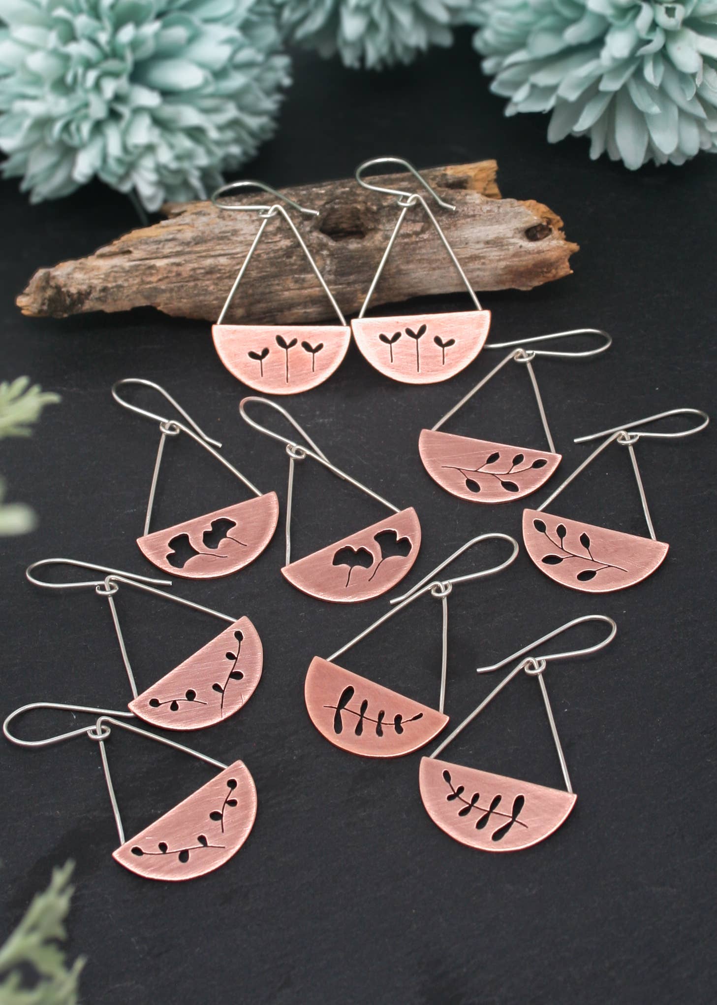 Rising Jewelry – Brincos de argola por atacado – Brincos Botânicos, Fetos Tomilho Ginkgo Rebento Flor Ramo1