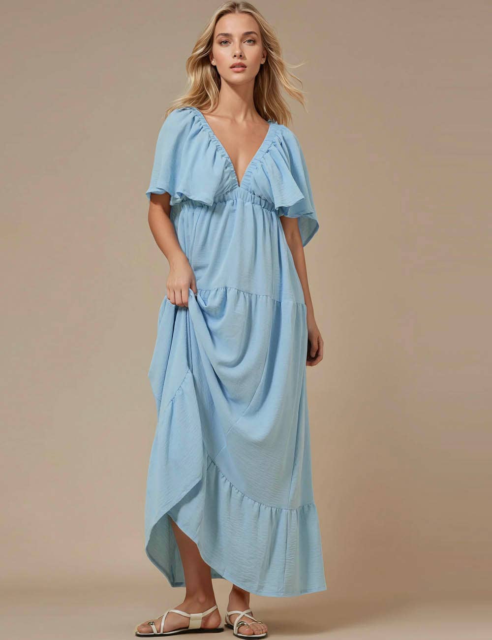 Sweetkama - Vente Robe – femme - Robe maxi unie décolleté en V et dos nu SKD15314